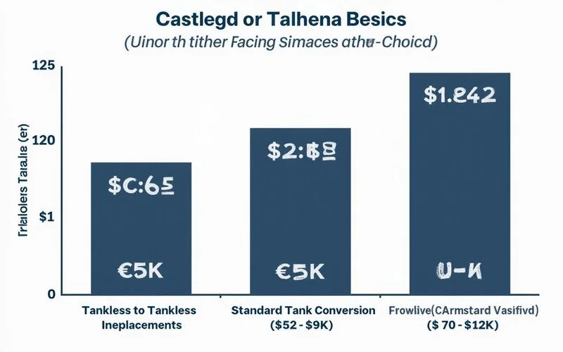 Cost bar chart showing three tiers of tankless installation pricing in California