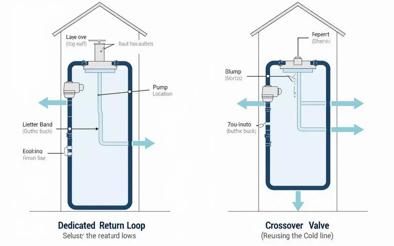 Diagram comparing dedicated return loop vs crossover valve recirculation approaches