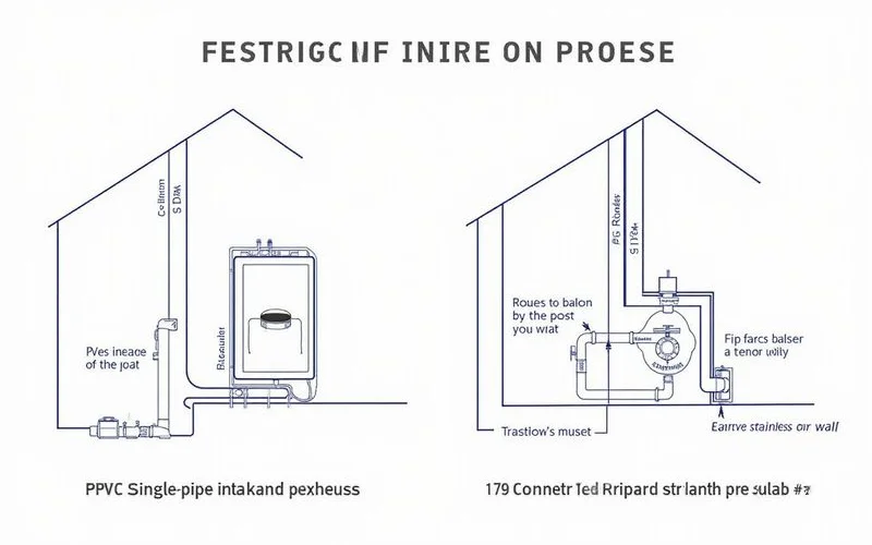 Diagram showing PVC vs concentric stainless venting paths from a tankless unit to the exterior wall