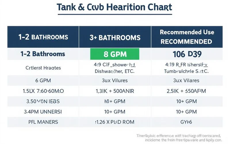 GPM sizing chart with bathroom count and simultaneous-use scenarios