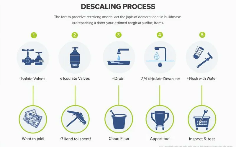 Step-by-step descaling visual showing six stages of the service