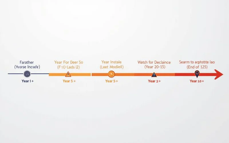 Tankless lifespan timeline with end-of-life signals marked
