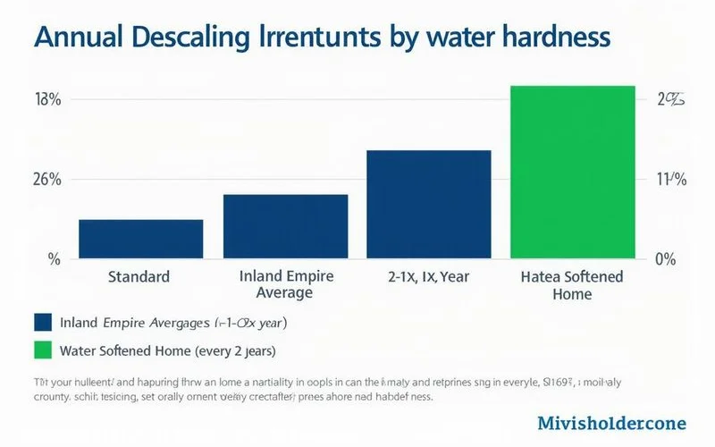 Tankless service cadence chart comparing standard, Inland Empire, hardest zone, and softener cadences