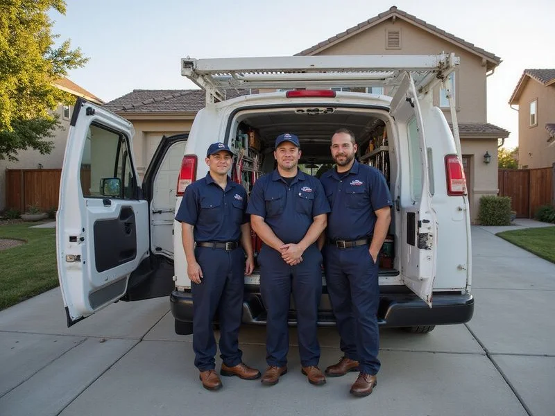 Empire Tankless specialist team in front of a service vehicle at an Inland Empire home